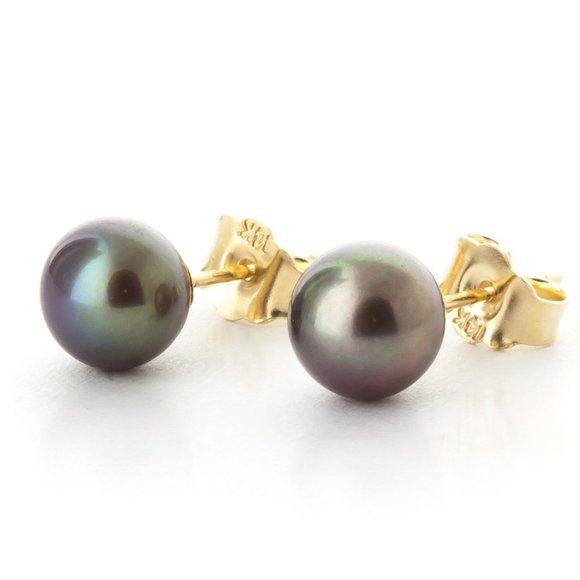 14K. SOLID GOLD STUD EARRINGS WITH BLACK PEARLS - Picture 3 of 8